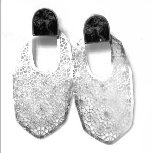 3” hanging silver blue marble earrings